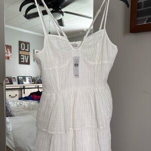 American Eagle White Sleeveless Tiered Dress